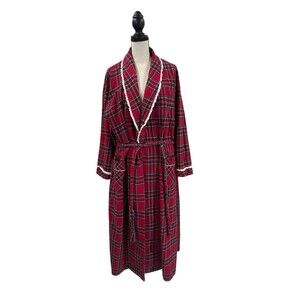 Lanz Of Salzburg Red Plaid Flannel Nightgown Ruffle Lace Granny core Modest L XL